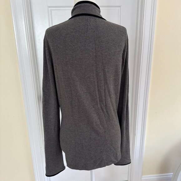 CAbi Long Sleeve Gray Cardigan With Black Velvet Scroll Trim - Picture 3 of 8